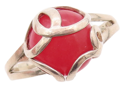 925 Sterling Silver Vintage Ring Modernist Caged Red Gemstone Sz 7  RG30694