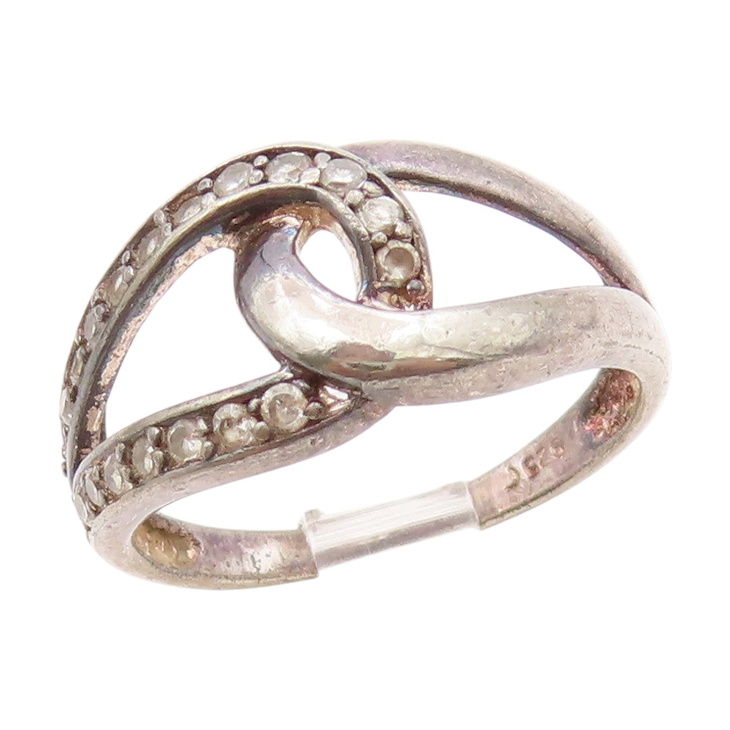 925 Sterling Silver Vintage Ring CZ Intertwined Love Knot Band  Sz 7  RG34459