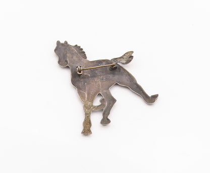 925 Sterling Silver Vintage Brooch Pin Classic Galloping Horse Figurine  BP12561
