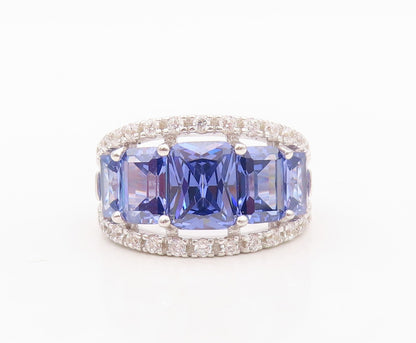 925 Sterling Silver Vintage Ring Split Band Rectangle Sapphire & CZ Sz 7 RG30350