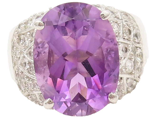 925 Sterling Silver Vintage Ring Oval Amethyst & Topaz Beaded Neck Sz 8 RG27572