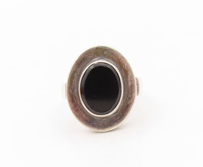 925 Sterling Silver Vintage Ring Dark Tone Oval Onyx Halo Disk  Sz 7  RG31927