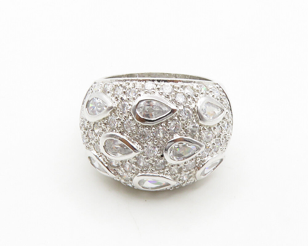 925 Silver   Vintage Cubic Zirconia Tear Drops Dome Band Ring Sz 8  RG19411