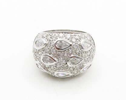 925 Silver   Vintage Cubic Zirconia Tear Drops Dome Band Ring Sz 8  RG19411