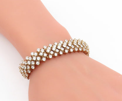 925 Sterling Silver Vintage Bracelet Gold Plated Topaz Multi Row Link  BT11926