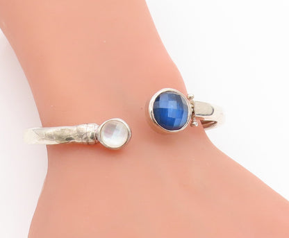 925 Sterling Silver Vintage Bracelet Round Gemstone Open Hook Bangle  BT11434