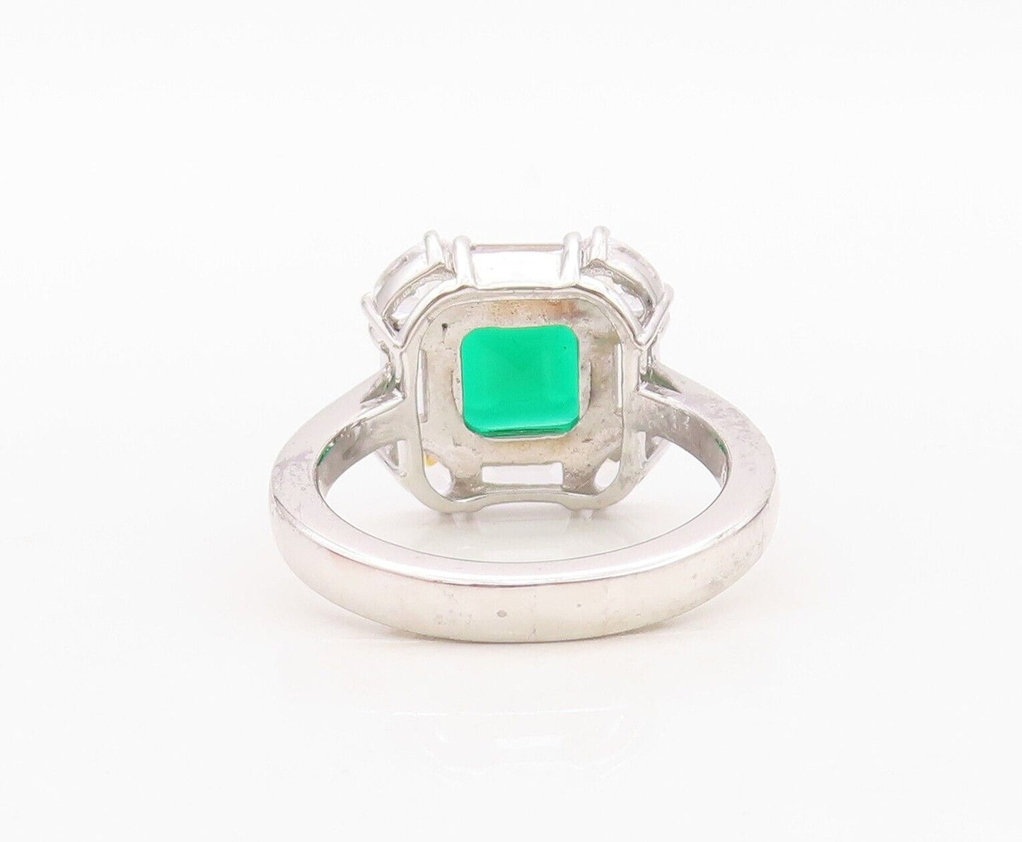 925 Sterling Silver Vintage Ring Square Green Halo White Topaz   Sz 7  RG30035
