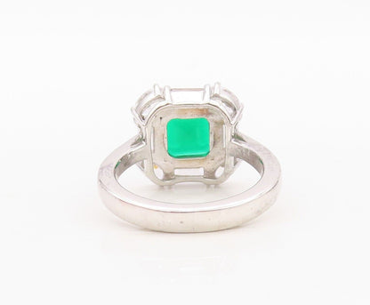 925 Sterling Silver Vintage Ring Square Green Halo White Topaz   Sz 7  RG30035