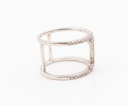 925 Sterling Silver Vintage Ring Minimalist CZ Dual Wide Band  Sz 8.5  RG36386