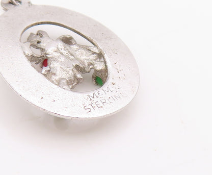 925 Sterling Silver Vintage Pendant Gemstone Cutout Christmas Bells  PT24565