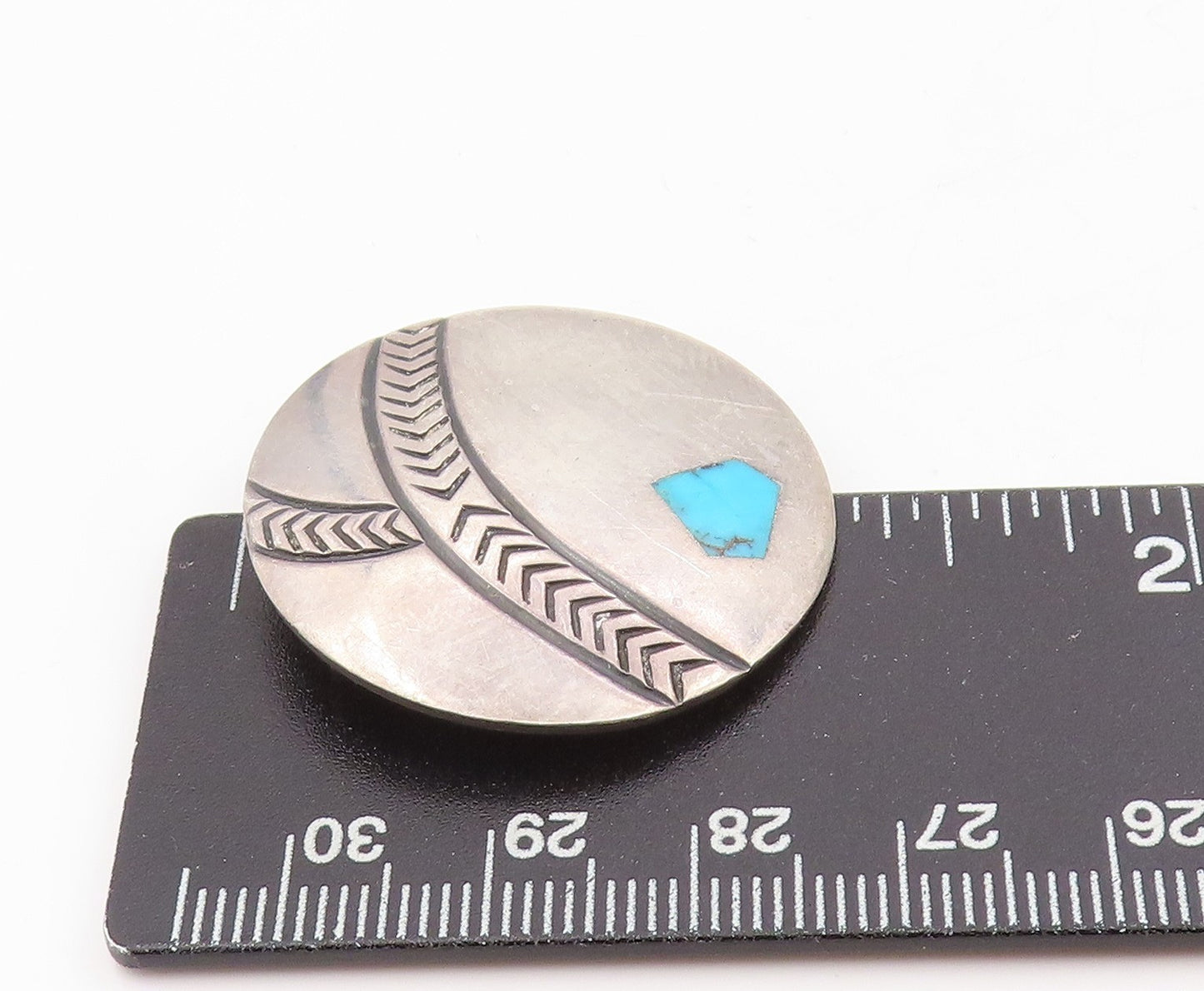 925 Sterling Silver Vintage Brooch Turquoise Inlay Etched Geometric Pin  BP12024