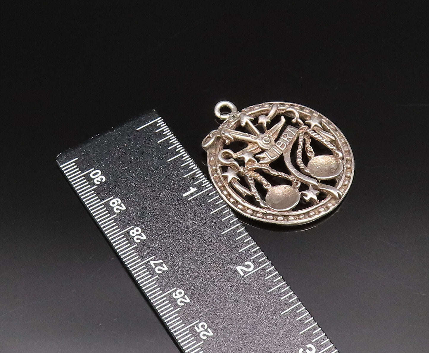 925 Silver  Vintage Openwork 3D Libra Scale & Stars Zodiac Pendant  PT21745