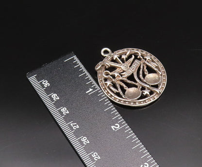 925 Silver  Vintage Openwork 3D Libra Scale & Stars Zodiac Pendant  PT21745