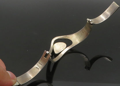 MEXICO 925 Sterling Silver  Vintage Black Onyx Shiny Bangle Bracelet  BT8909
