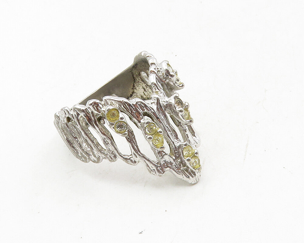 UNCAS 925 Sterling Silver  Vintage Topaz Sculpted Band Ring Sz 8  RG10003