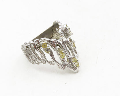 UNCAS 925 Sterling Silver  Vintage Topaz Sculpted Band Ring Sz 8  RG10003