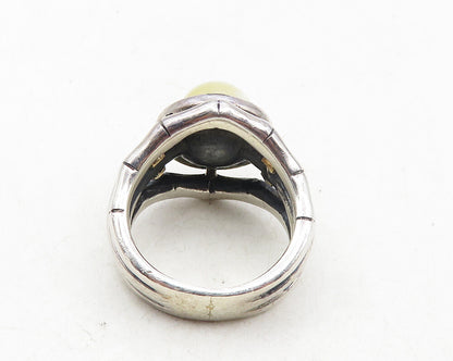 925 Sterling Silver & 14K Gold Vintage Real Diamonds Bamboo Ring Sz 6 RG10050