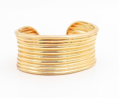 925 Sterling Silver Vintage Bracelet Gold Plated ROSS SIMON Ribbed Cuff  BT11834
