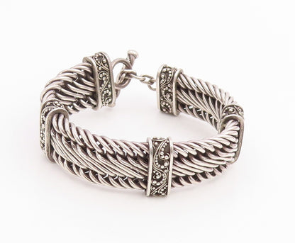 925 Sterling Silver Vintage Bracelet Solid Scrollwork Braided Chain  BT11823