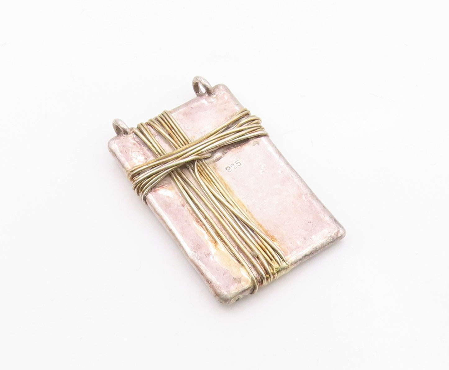 925 Sterling Silver  Vintage Wire Wrapped Detail Square Pendant  PT10056