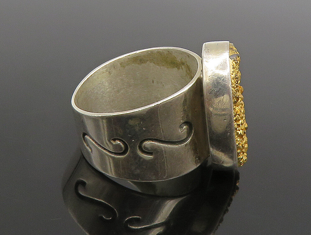 JAY KING DTR 925 Silver  Vintage Oval Yellow Druzy Swirl Ring Sz 7  RG24466