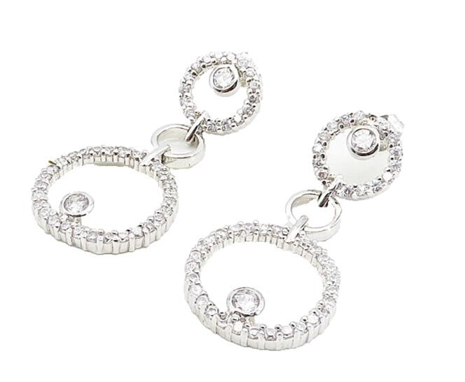 925 Sterling Silver  Sparkling Cubic Zirconia Linked Dangle Earrings  EG4571
