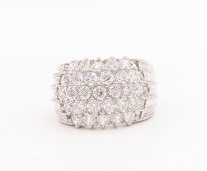 925 Sterling Silver Vintage Ring Solid Domed Grooved CZ Inlay  Sz 6  RG28685
