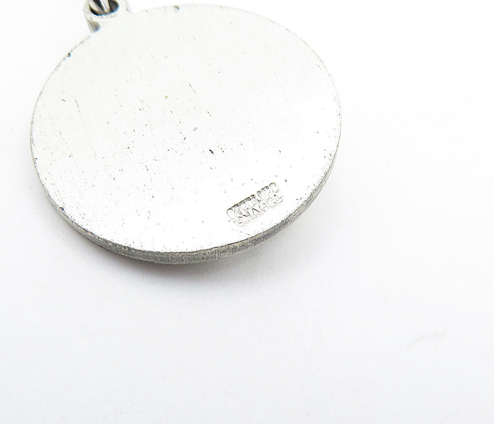 925 Sterling Silver  Vintage Saint Stephen Stamped Round Drop Pendant  PT4207