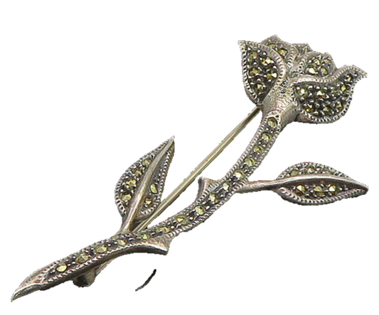 JUDITH JACK 925 Sterling Silver  Vintage Marcasite Flower Brooch Pin  BP9077