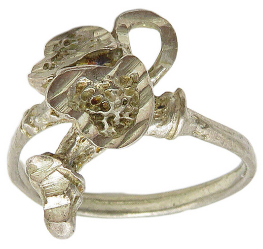 925 Sterling Silver  Vintage Diamond Cut Love Hearts Band Ring Sz 6  RG10421