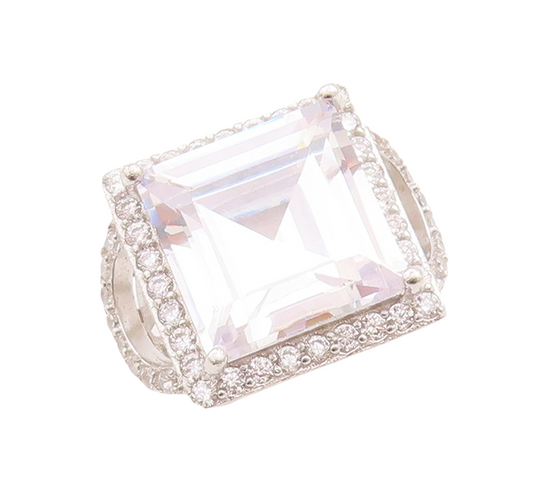 925 Sterling Silver Vintage Ring Cutout Square Cut CZ Inlay  Sz 5  RG28758