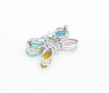 925 Sterling Silver Multi Color Topaz Shiny Butterfly Brooch Pin BP2060