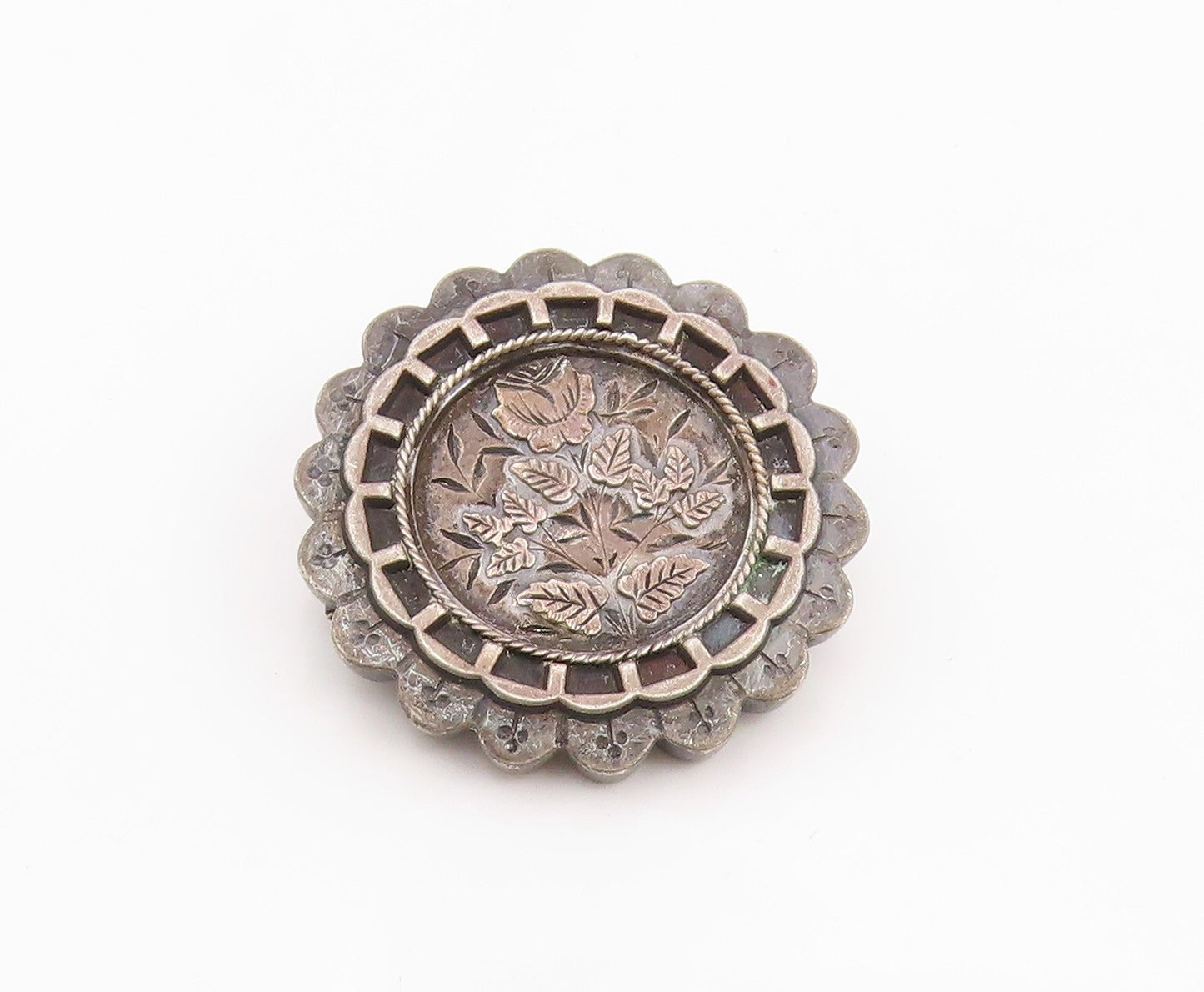 925 Sterling Silver Vintage Brooch Pin Antique Floral Blossom Concho  BP12366