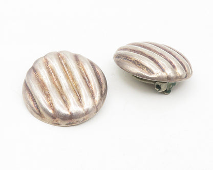 925 Sterling Silver  Vintage Round Fluted Button Non Pierce Earrings  EG5522
