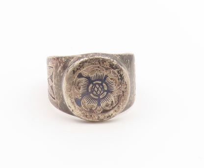 925 Sterling Silver Vintage Ring Engraved Floral Motif Band  Sz 10  RG36841