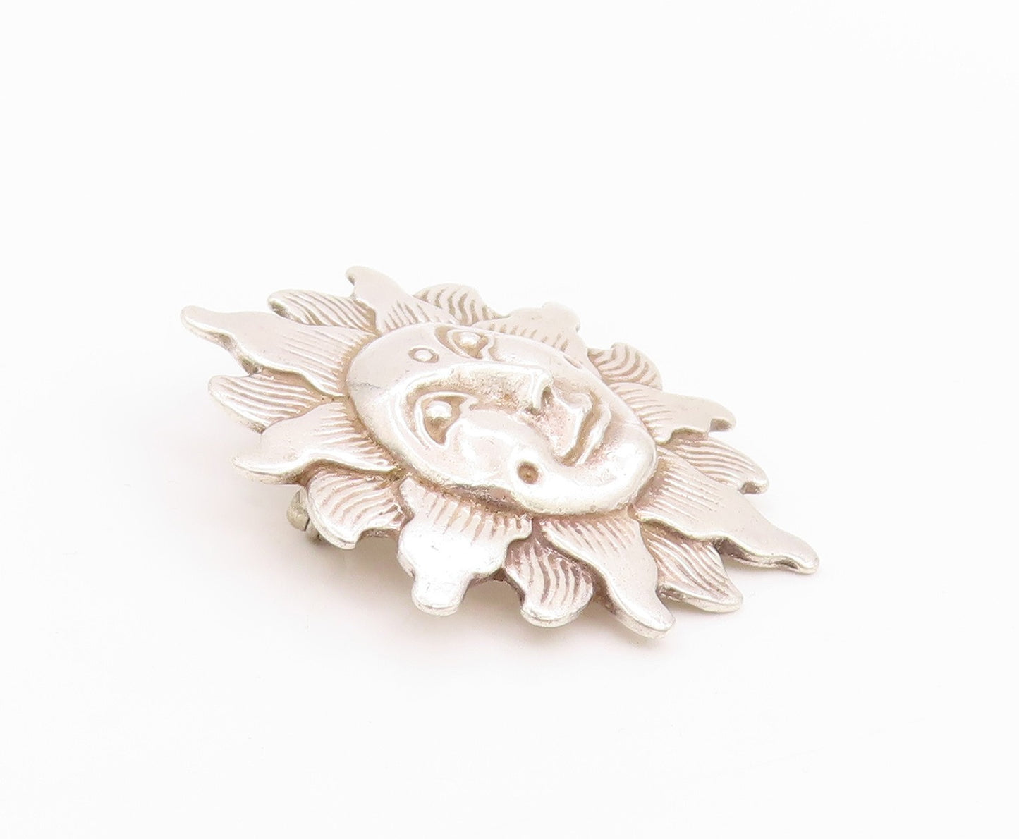 925 Sterling Silver Vintage Brooch Smiling Etched Sun  BP11740