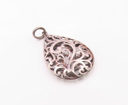 925 Sterling Silver  Vintage Pear Shaped Open Scroll Cutout Pendant  PT20983