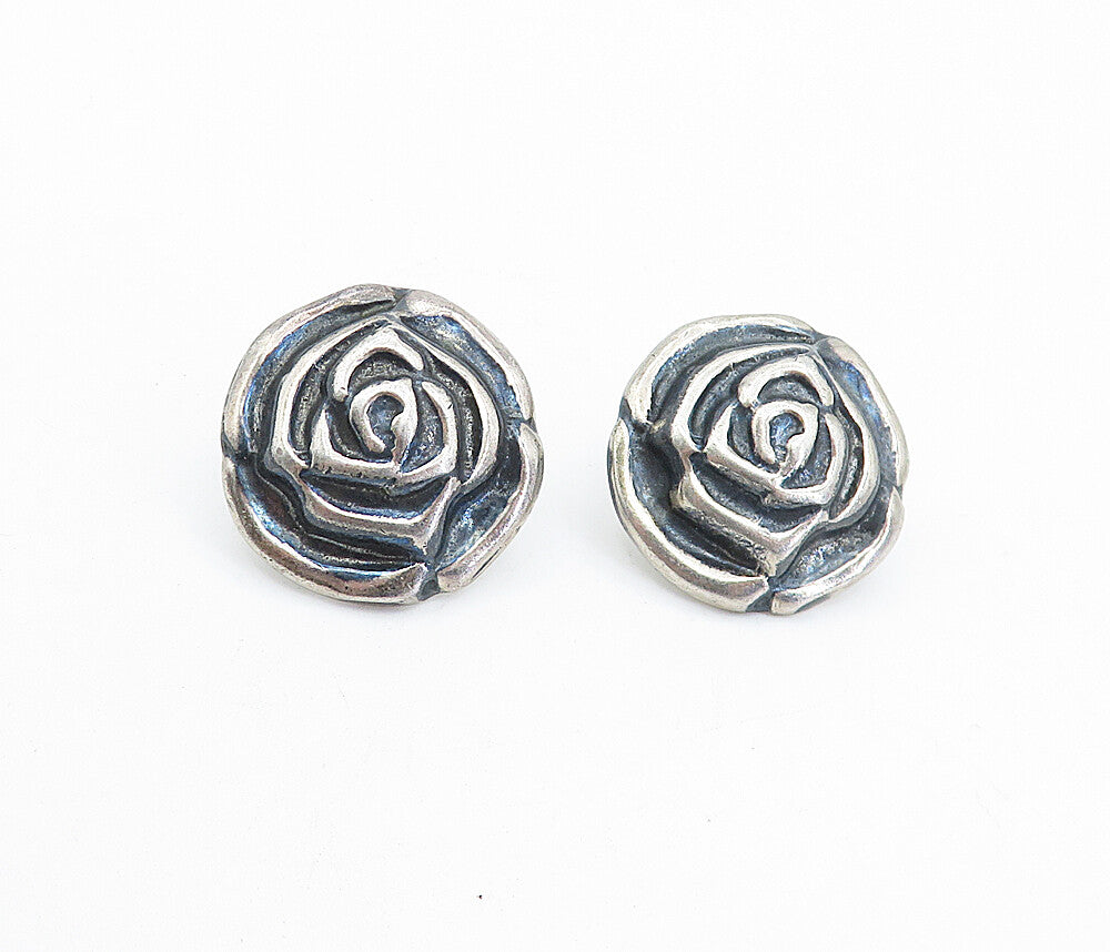 MEXICO 925 Sterling Silver  Vintage Flower Motif Button Drop Earrings  EG2236
