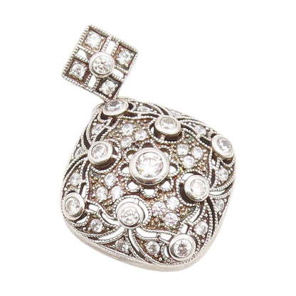 925 Sterling Silver Vintage Pendant Round CZ Intricate Victorian Style  PT25493