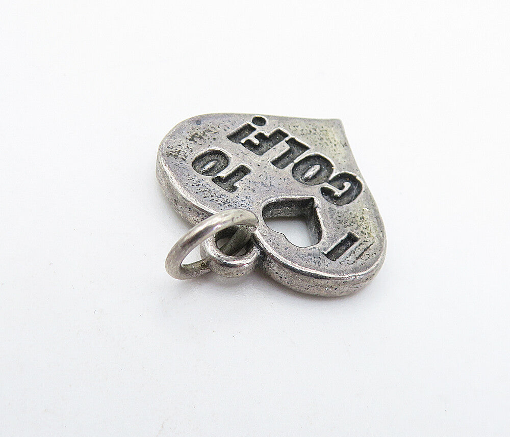 925 Sterling Silver  Vintage Oxidized I Love To Golf Stamped Pendant  PT4928