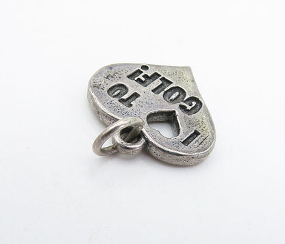925 Sterling Silver  Vintage Oxidized I Love To Golf Stamped Pendant  PT4928