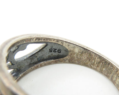 925 Sterling Silver  Vintage Dark Tone Open Swirl Dome Band Ring Sz 7  RG11537