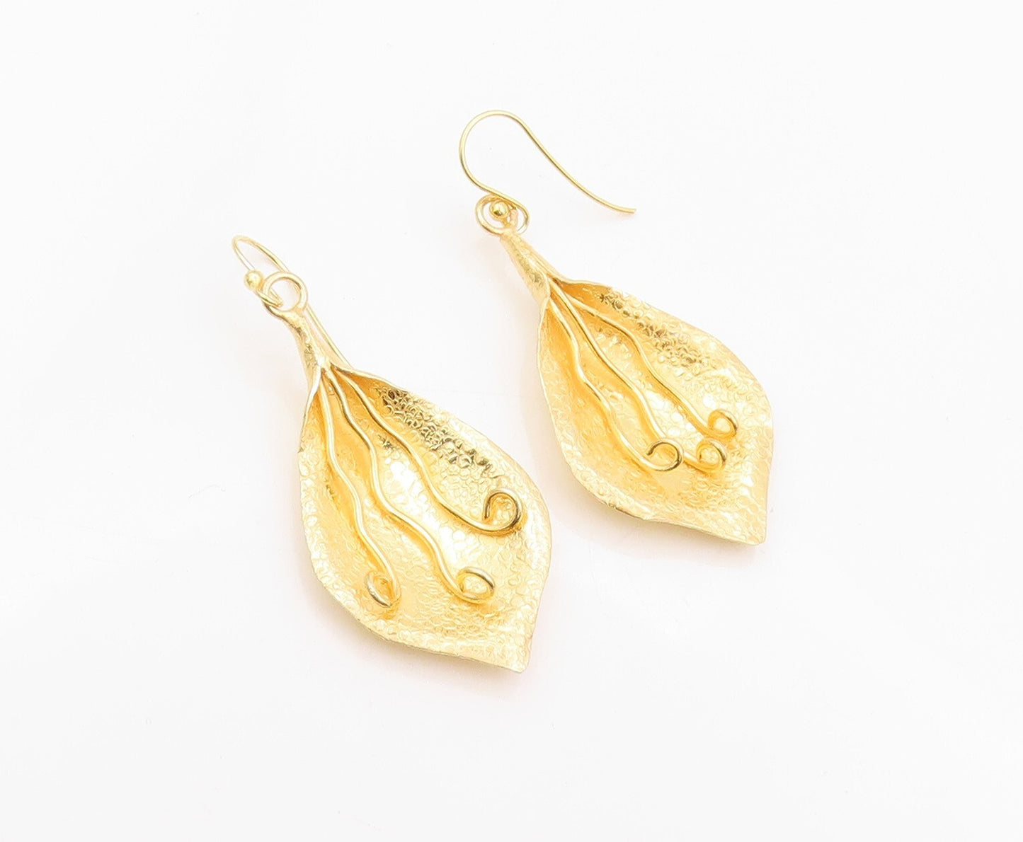 925 Sterling Silver Vintage Earrings Gold Plated Dangling Cutout Lily  EG13328