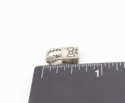 925 Sterling Silver  Vintage Petite Ribbon Bow Shopping Bag Pendant  PT19369
