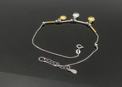 925 Sterling Silver  Vintage Shiny Two Tone Charmed Chain Bracelet  BT8750