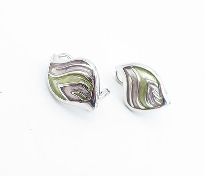 925 Sterling Silver  Vintage Shiny Enamel Coated Detail Drop Earrings  EG2526