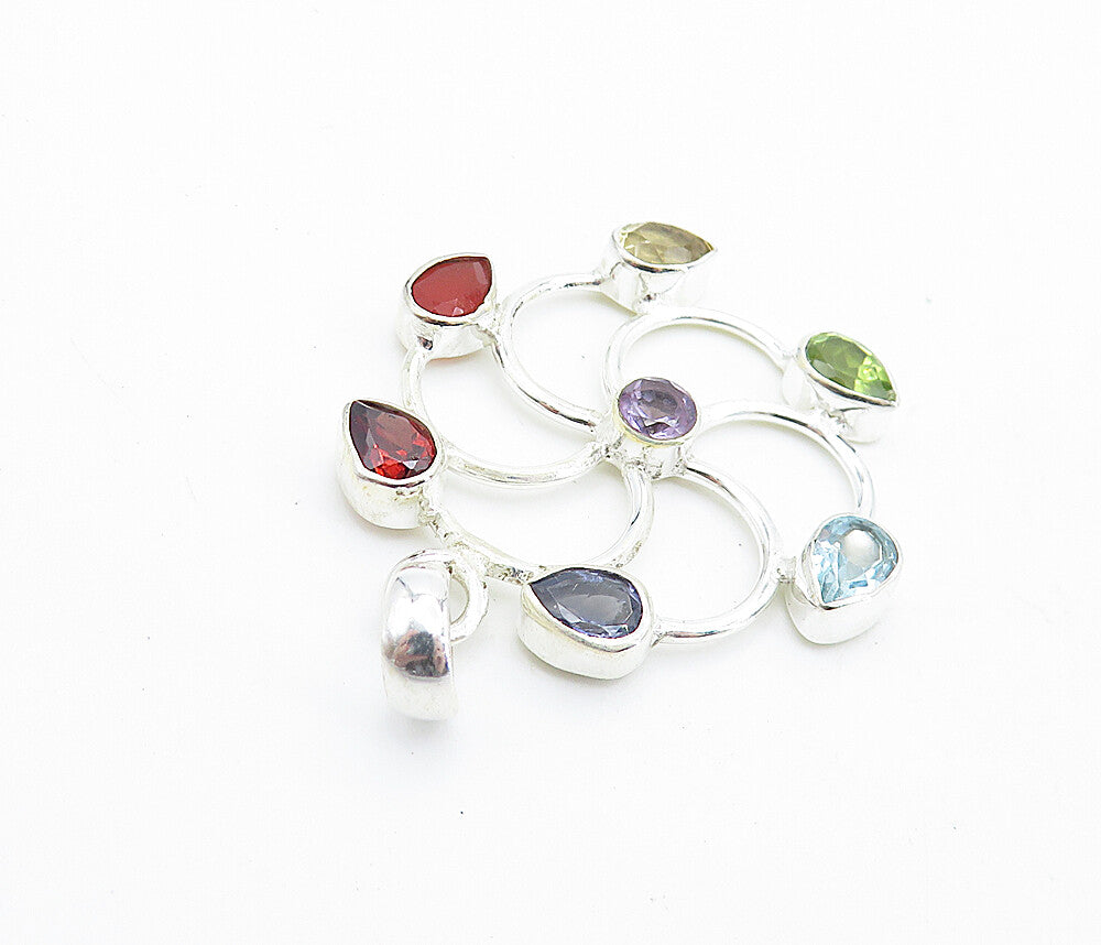 925 Sterling Silver  Topaz Tanzanite Peridot & Amethyst Wheel Pendant  PT5584