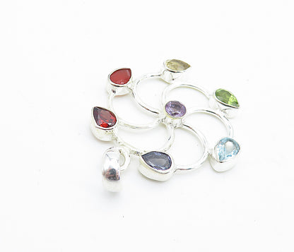 925 Sterling Silver  Topaz Tanzanite Peridot & Amethyst Wheel Pendant  PT5584