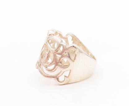 925 Sterling Silver Vintage Ring Modernist Swirly Design Cutout  Sz 7  RG33408
