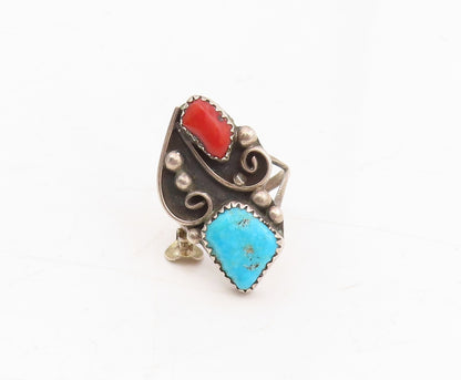 925 Sterling Silver Vintage Ring NAVAJO ZUNI Turquoise Swirl Carved Sz 6 RG31706
